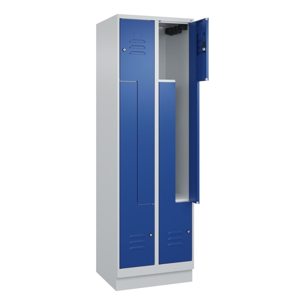C+P Z-Spind Classic PLUS, Sockel, 4 Abteile, HxBxT 1.950 x 600 x 500 mm, lichtgrau, enzianblau, Zylinderschloss