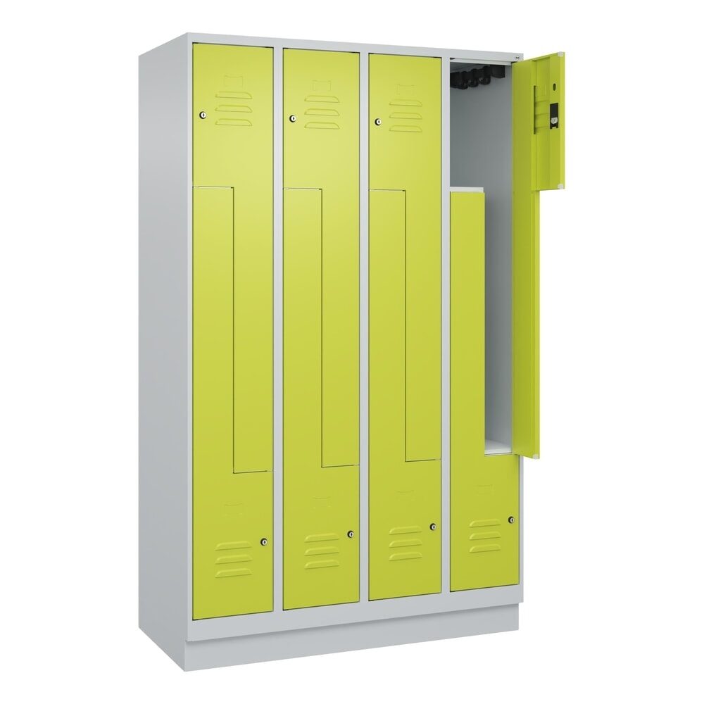 C+P Z-Spind Classic PLUS, Sockel, 8 Abteile, HxBxT 1.950 x 1.200 x 500 mm, lichtgrau, clowngrün, Zylinderschloss