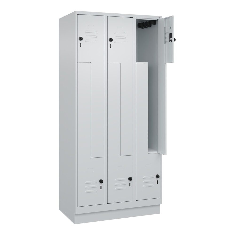 C+P Z-Spind Classic PLUS, Sockel, 6 Abteile, HxBxT 1.950 x 900 x 500 mm, lichtgrau, lichtgrau, für Vorhängeschloss