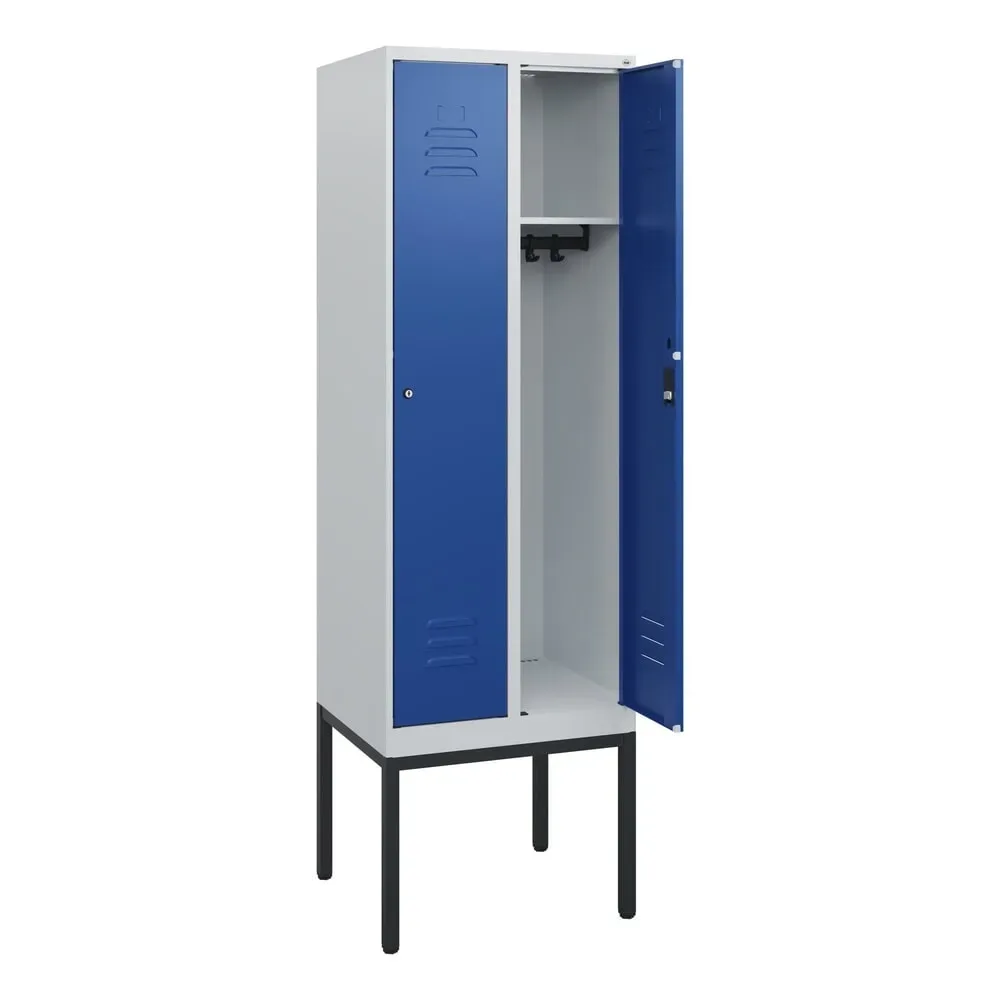 C+P Spind Classic PLUS, Gestell, 2 Abteile, HxBxT 1.950 x 600 x 500 mm, lichtgrau, enzianblau, Zylinderschloss, ohne Mitteltrennwand