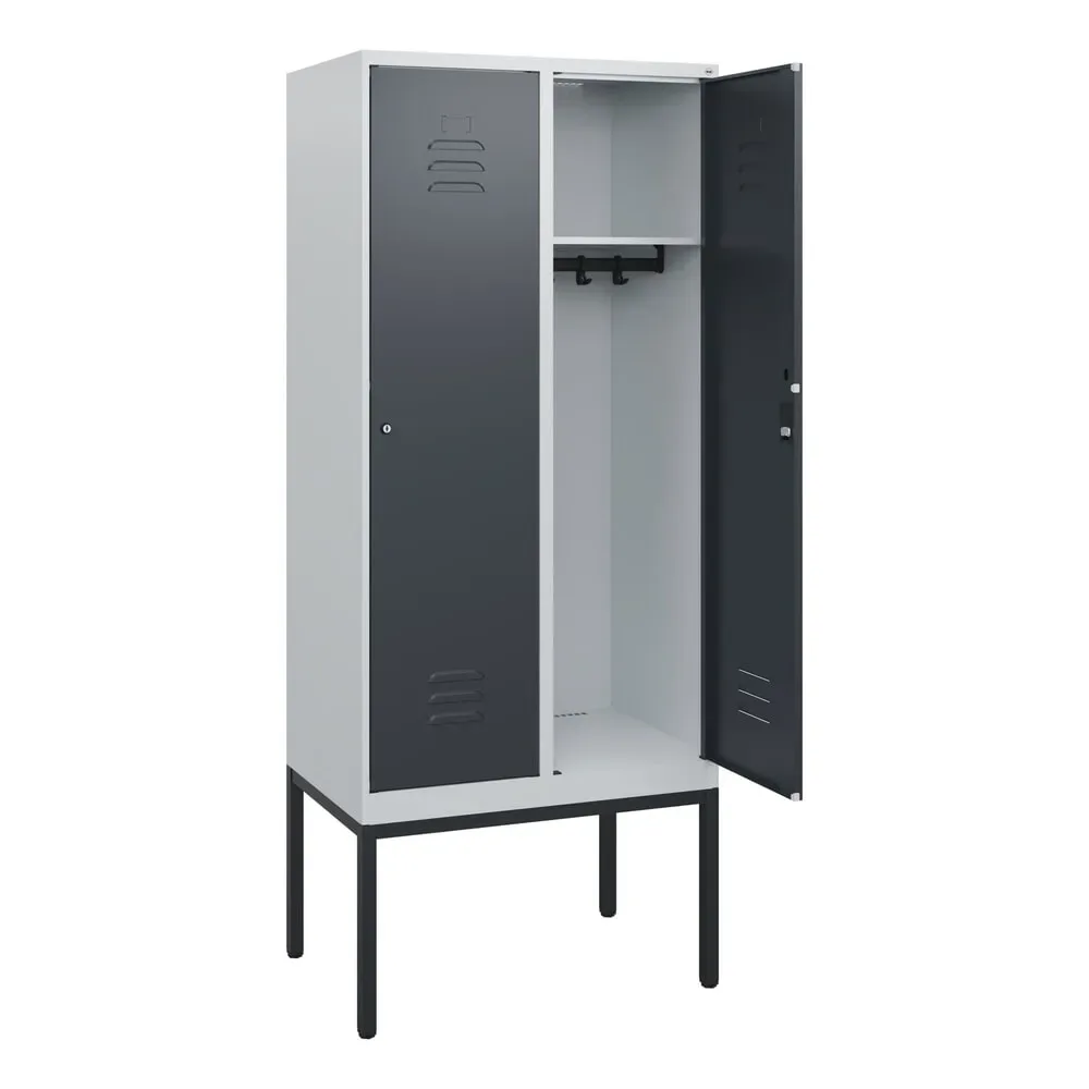 C+P Spind Classic PLUS, Gestell, 2 Abteile, HxBxT 1.950 x 800 x 500 mm, lichtgrau, anthrazitgrau, Zylinderschloss, ohne Mitteltrennwand