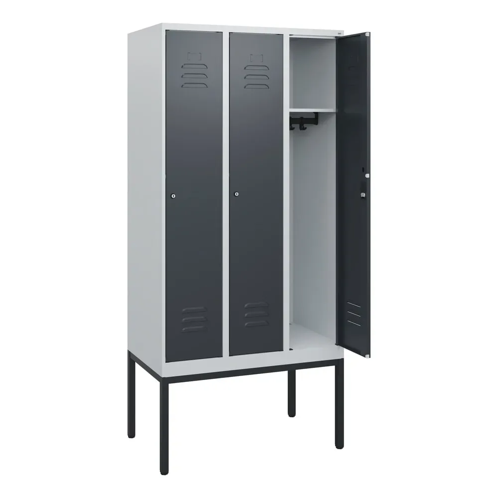 C+P Spind Classic PLUS, Gestell, 3 Abteile, HxBxT 1.950 x 900 x 500 mm, lichtgrau, anthrazitgrau, Zylinderschloss, ohne Mitteltrennwand