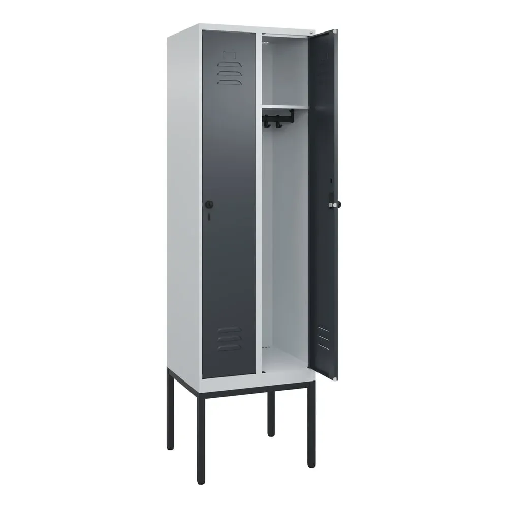 C+P Spind Classic PLUS, Gestell, 2 Abteile, HxBxT 2.120 x 600 x 500 mm, lichtgrau, anthrazitgrau, für Vorhängeschloss, ohne Mitteltrennwand