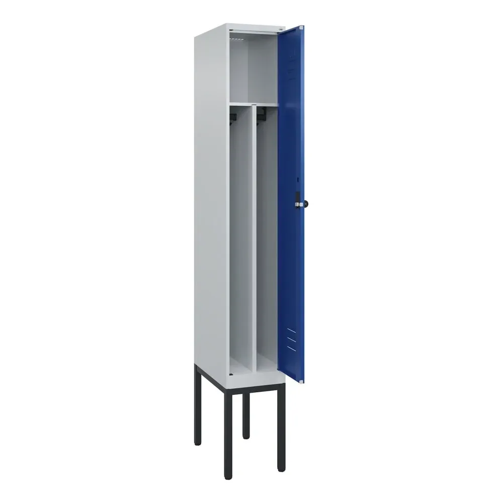 C+P Spind Classic PLUS, Gestell, 1 Abteil, HxBxT 2.120 x 300 x 500 mm, lichtgrau, enzianblau, für Vorhängeschloss, mit Mitteltrennwand