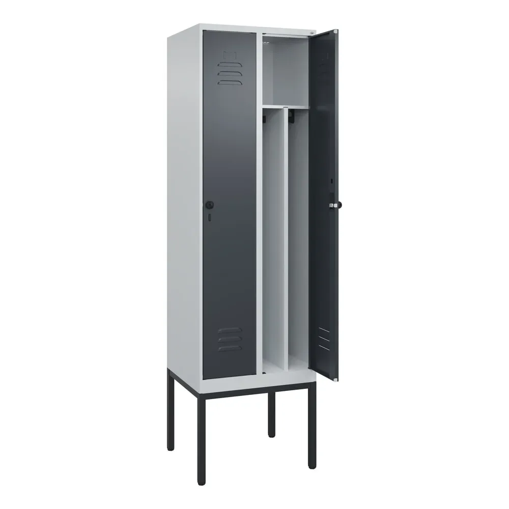 C+P Spind Classic PLUS, Gestell, 2 Abteile, HxBxT 2.120 x 600 x 500 mm, lichtgrau, anthrazitgrau, für Vorhängeschloss, mit Mitteltrennwand