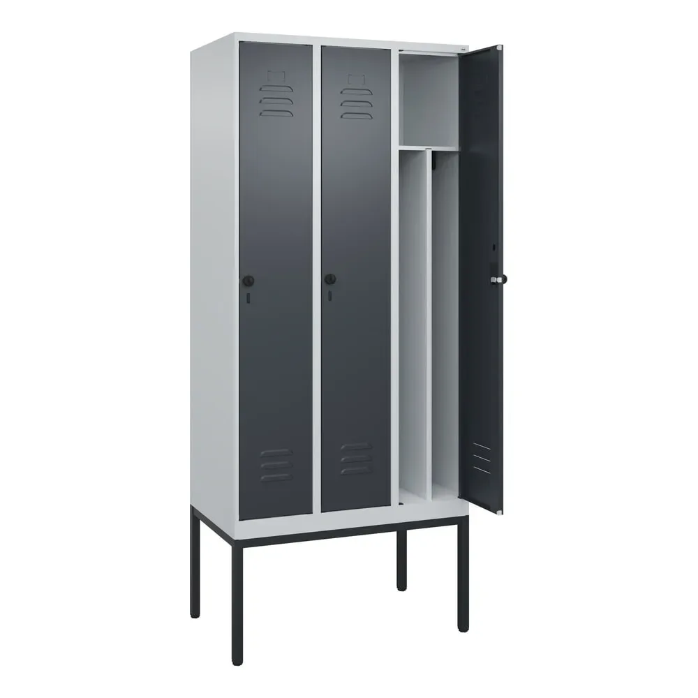 C+P Spind Classic PLUS, Gestell, 3 Abteile, HxBxT 2.120 x 900 x 500 mm, lichtgrau, anthrazitgrau, für Vorhängeschloss, mit Mitteltrennwand