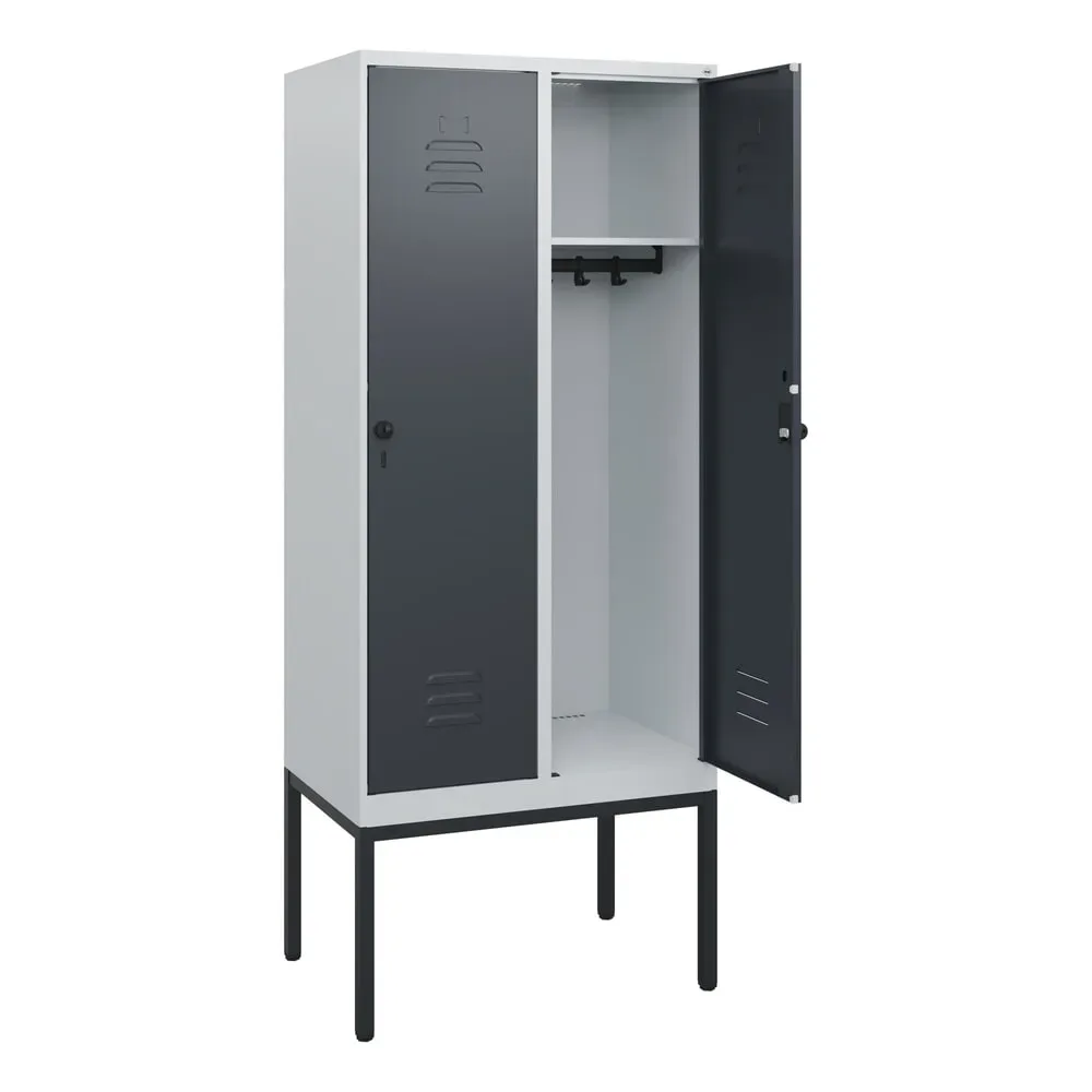 C+P Spind Classic PLUS, Gestell, 2 Abteile, HxBxT 1.950 x 800 x 500 mm, lichtgrau, anthrazitgrau, für Vorhängeschloss, ohne Mitteltrennwand
