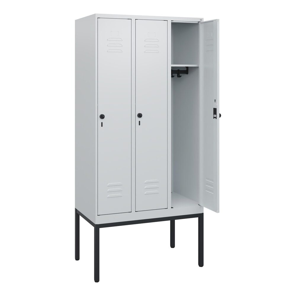 C+P Spind Classic PLUS, Gestell, 3 Abteile, HxBxT 1.950 x 900 x 500 mm, lichtgrau, lichtgrau, für Vorhängeschloss, ohne Mitteltrennwand