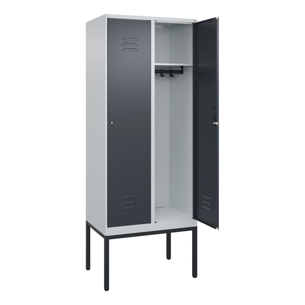 C+P Spind Classic PLUS, Gestell, 2 Abteile, HxBxT 2.120 x 800 x 500 mm, lichtgrau, anthrazitgrau, Zylinderschloss, ohne Mitteltrennwand