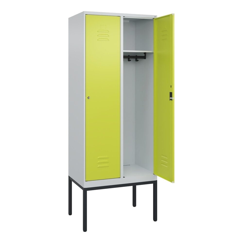C+P Spind Classic PLUS, Gestell, 2 Abteile, HxBxT 2.120 x 800 x 500 mm, lichtgrau, clowngrün, Zylinderschloss, ohne Mitteltrennwand