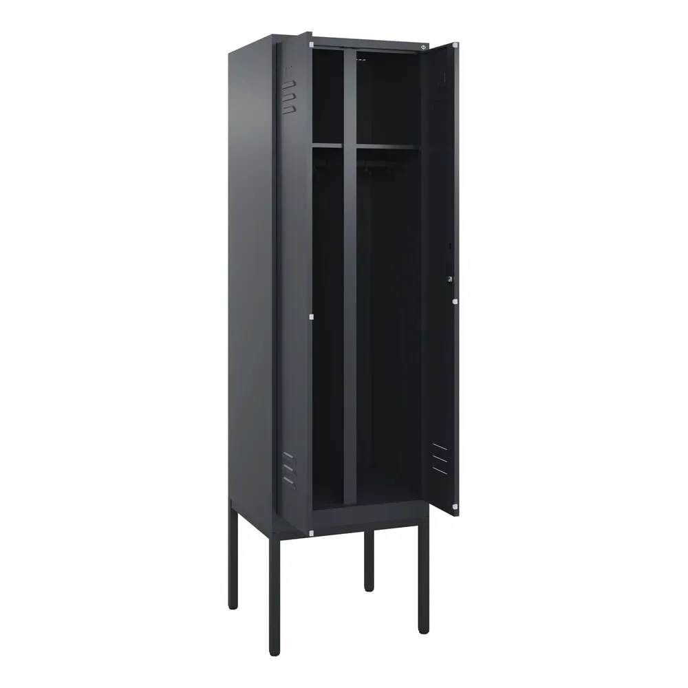 C+P Schwarz-Weiss-Spind Classic PLUS, Gestell, 2 Abteile, HxBxT 2.120 x 600 x 500 mm, anthrazitgrau, anthrazitgrau, Zylinderschloss