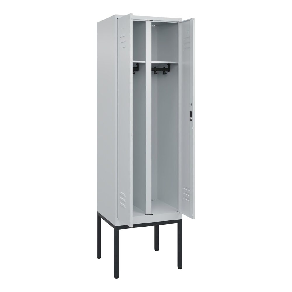 C+P Schwarz-Weiss-Spind Classic PLUS, Gestell, 2 Abteile, HxBxT 2.120 x 600 x 500 mm, lichtgrau, lichtgrau, Zylinderschloss