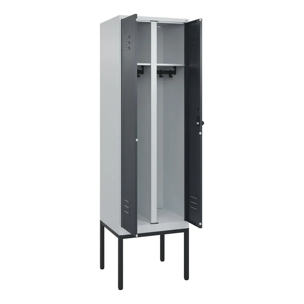 C+P Schwarz-Weiss-Spind Classic PLUS, Gestell, 2 Abteile, HxBxT 2.120 x 600 x 500 mm, lichtgrau, anthrazitgrau, für Vorhängeschloss