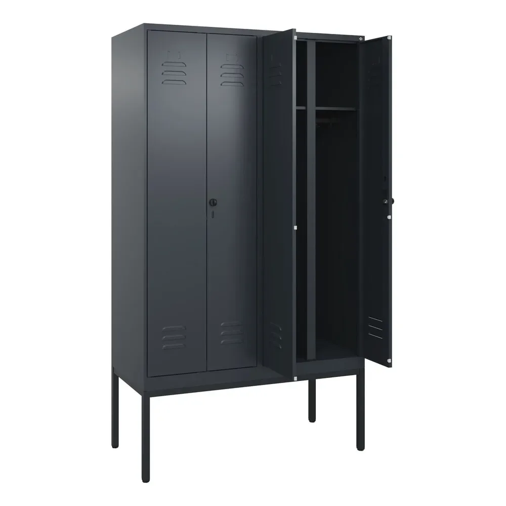 C+P Schwarz-Weiss-Spind Classic PLUS, Gestell, 4 Abteile, HxBxT 2.120 x 1.200 x 500 mm, anthrazitgrau, anthrazitgrau, für Vorhängeschloss