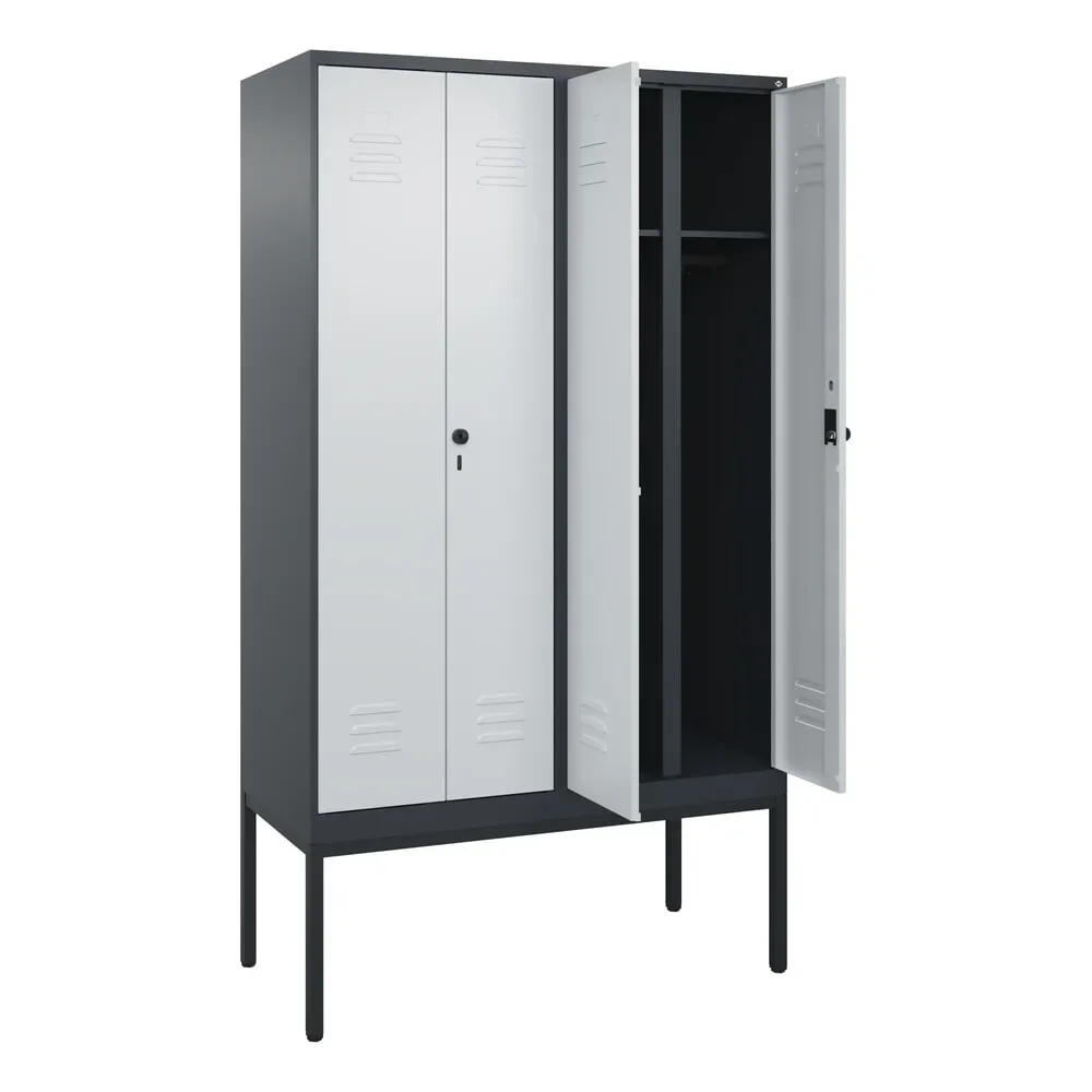 C+P Schwarz-Weiss-Spind Classic PLUS, Gestell, 4 Abteile, HxBxT 2.120 x 1.200 x 500 mm, anthrazitgrau, lichtgrau, für Vorhängeschloss