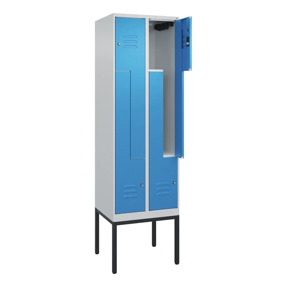 C+P Z-Spind Classic PLUS, Gestell, 4 Abteile, HxBxT 2.120 x 600 x 500 mm, lichtgrau, lichtblau, Zylinderschloss