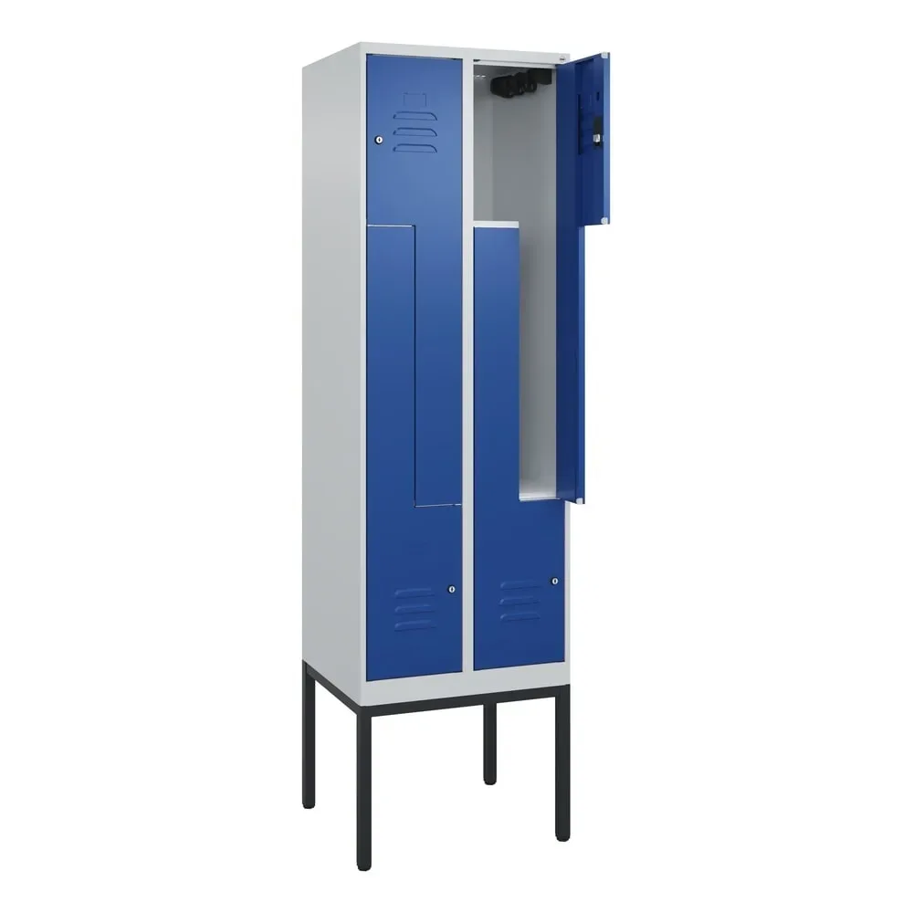 C+P Z-Spind Classic PLUS, Gestell, 4 Abteile, HxBxT 2.120 x 600 x 500 mm, lichtgrau, enzianblau, Zylinderschloss