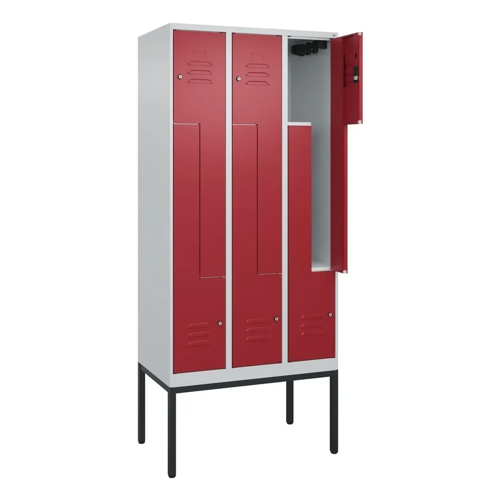 C+P Z-Spind Classic PLUS, Gestell, 6 Abteile, HxBxT 2.120 x 900 x 500 mm, lichtgrau, rubinrot, Zylinderschloss