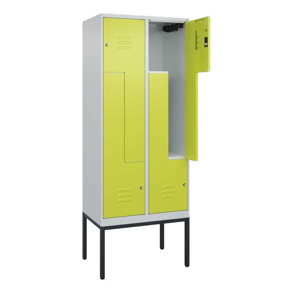 C+P Z-Spind Classic PLUS, Gestell, 4 Abteile, HxBxT 2.120 x 800 x 500 mm, lichtgrau, clowngrün, Zylinderschloss