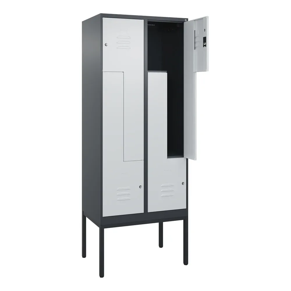 C+P Z-Spind Classic PLUS, Gestell, 4 Abteile, HxBxT 2.120 x 800 x 500 mm, anthrazitgrau, lichtgrau, Zylinderschloss