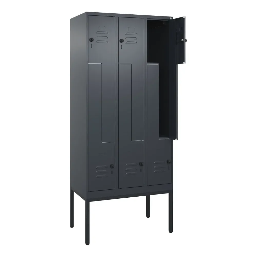 C+P Z-Spind Classic PLUS, Gestell, 6 Abteile, HxBxT 2.120 x 900 x 500 mm, anthrazitgrau, anthrazitgrau, für Vorhängeschloss