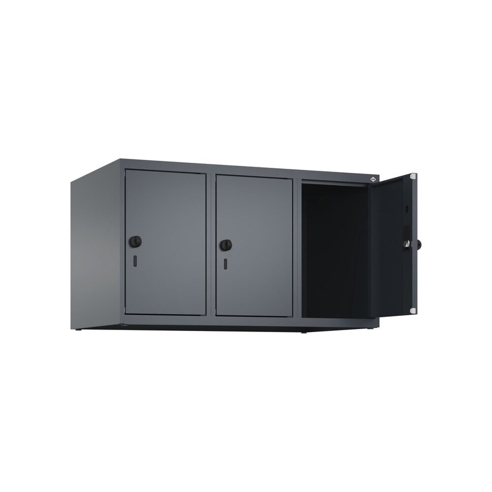 C+P Aufsatzschrank für Kleiderspind Serie Classic PLUS, 3 Abteile Breite 300 mm, anthrazitgrau, anthrazitgrau, für Vorhängeschloss