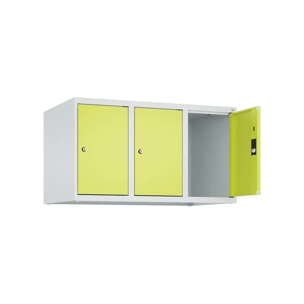 C+P Aufsatzschrank für Kleiderspind Serie Classic PLUS, 3 Abteile Breite 300 mm, lichtgrau, clowngrün, Zylinderschloss