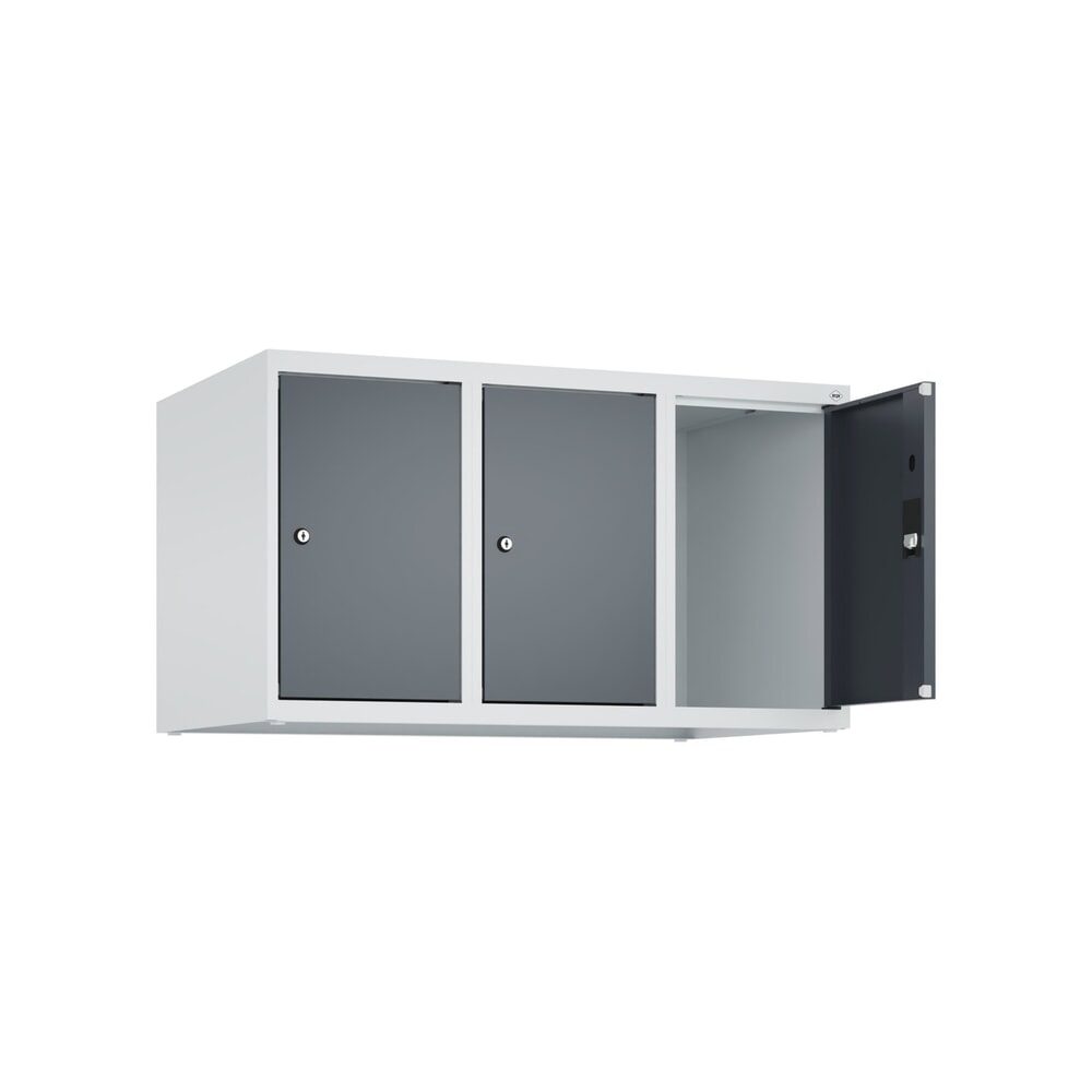 C+P Aufsatzschrank für Kleiderspind Serie Classic PLUS, 3 Abteile Breite 300 mm, lichtgrau, anthrazitgrau, Zylinderschloss
