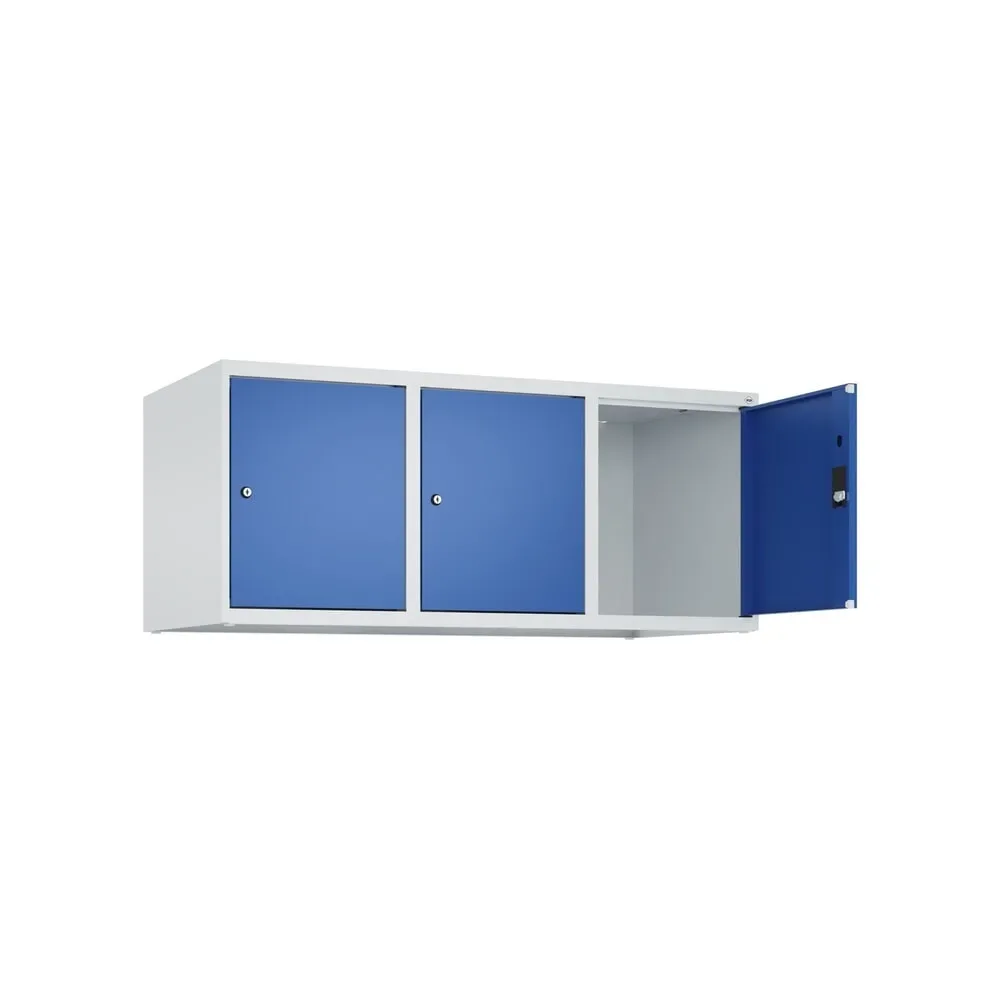 C+P Aufsatzschrank für Kleiderspind Serie Classic PLUS, 3 Abteile Breite 400 mm, lichtgrau, enzianblau, Zylinderschloss