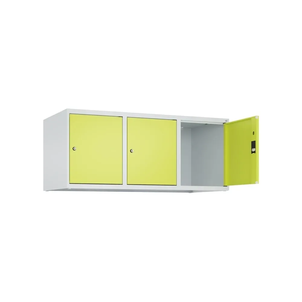 C+P Aufsatzschrank für Kleiderspind Serie Classic PLUS, 3 Abteile Breite 400 mm, lichtgrau, clowngrün, Zylinderschloss