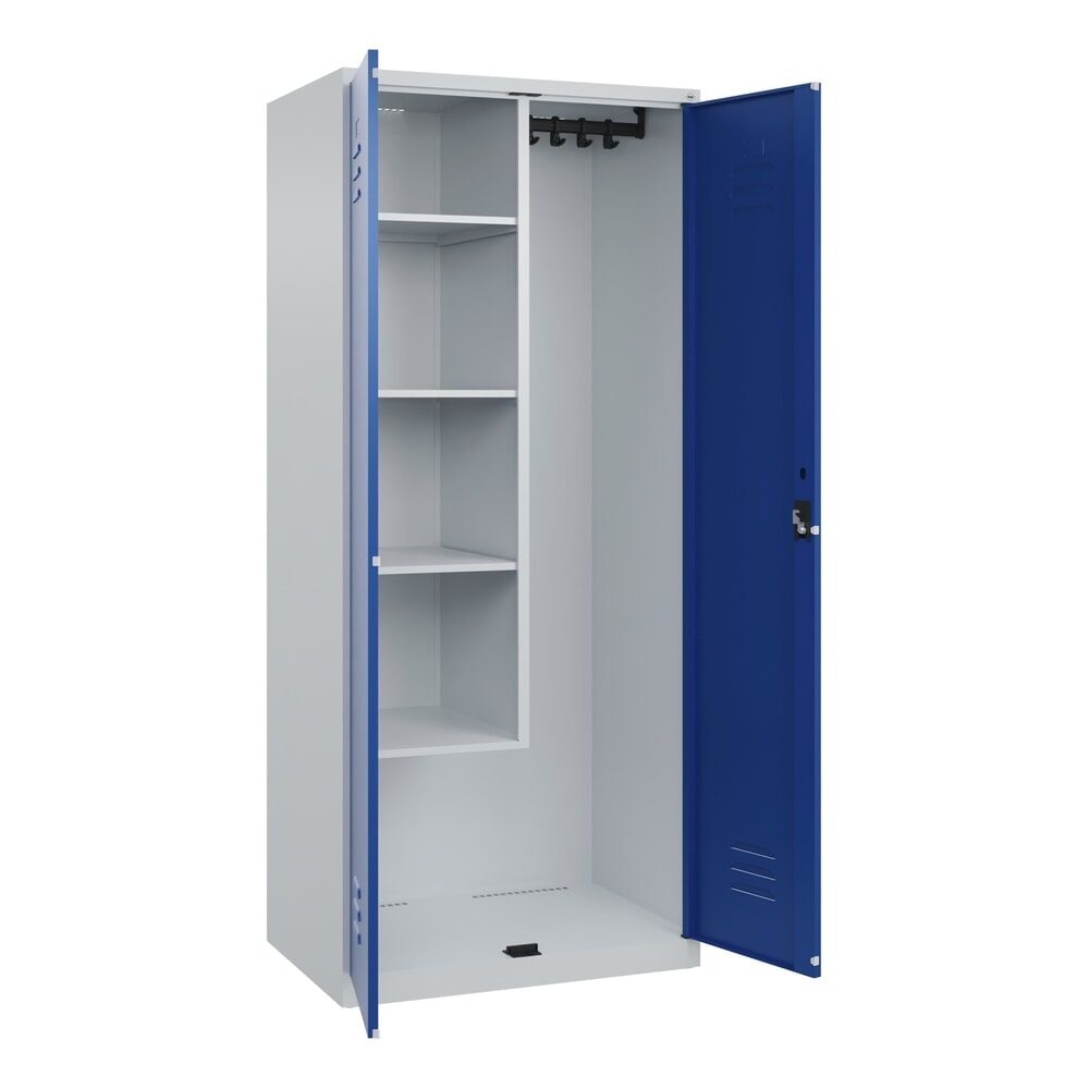 C+P Putzmittel-Spind Classic PLUS, 2 Abteile, HxBxT 1.850 x 800 x 500 mm, lichtgrau, enzianblau, Zylinderschloss