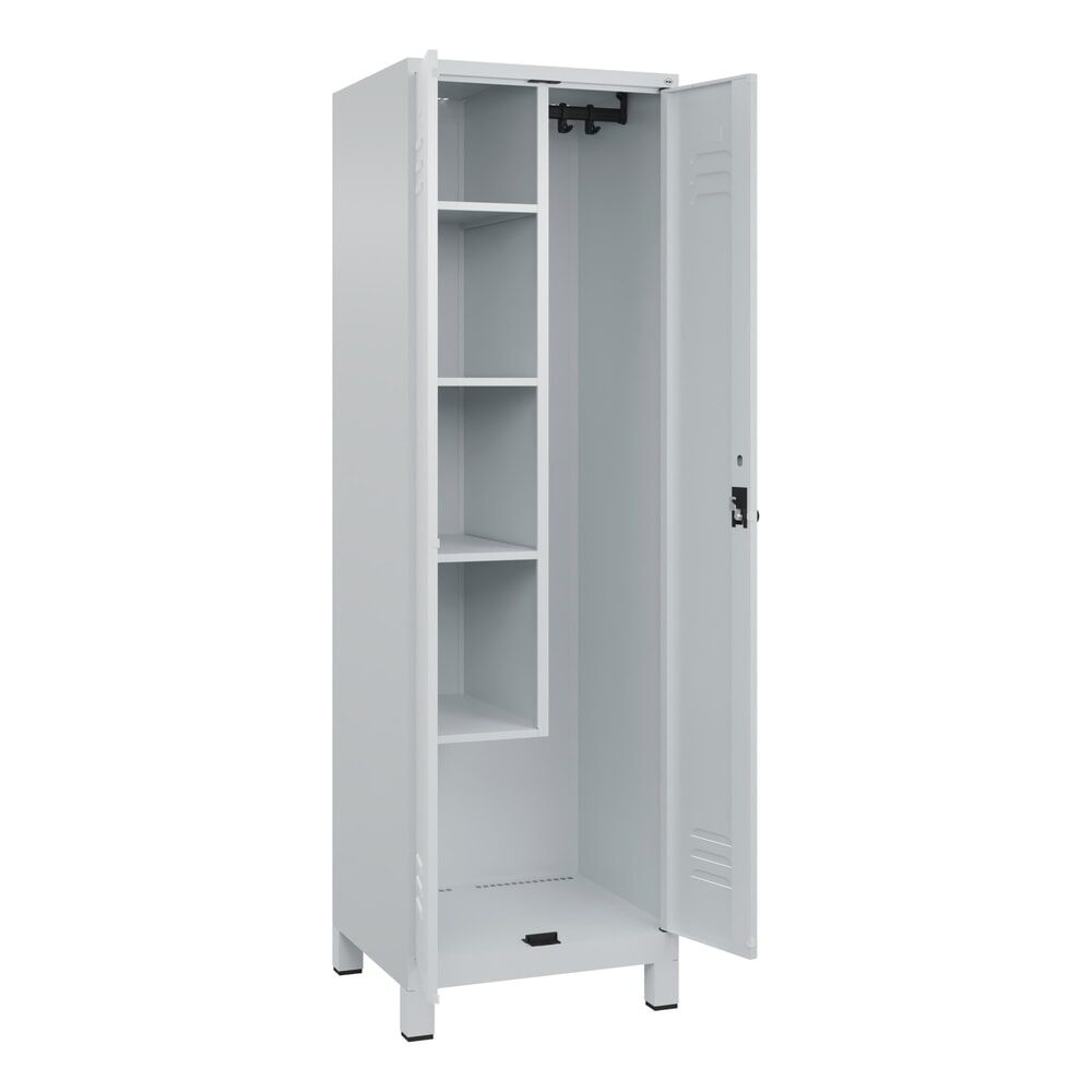 C+P Putzmittel-Spind Classic PLUS, Füsse, 2 Abteile, HxBxT 1.950 x 600 x 500 mm, lichtgrau, lichtgrau, für Vorhängeschloss