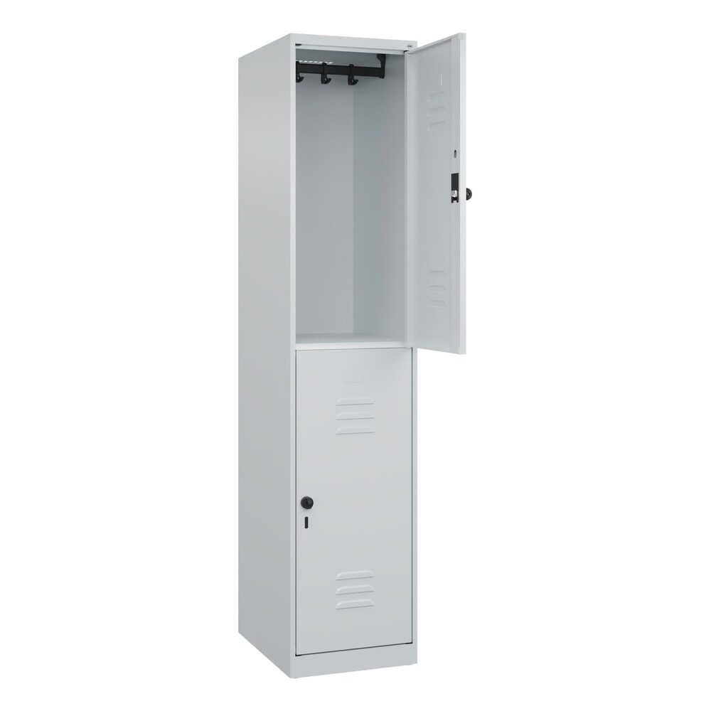 C+P Doppelstock-Spind Classic PLUS, 1 Abteil, HxBxT 1.850 x 400 x 500 mm, lichtgrau, lichtgrau, für Vorhängeschloss, 2 Fächer