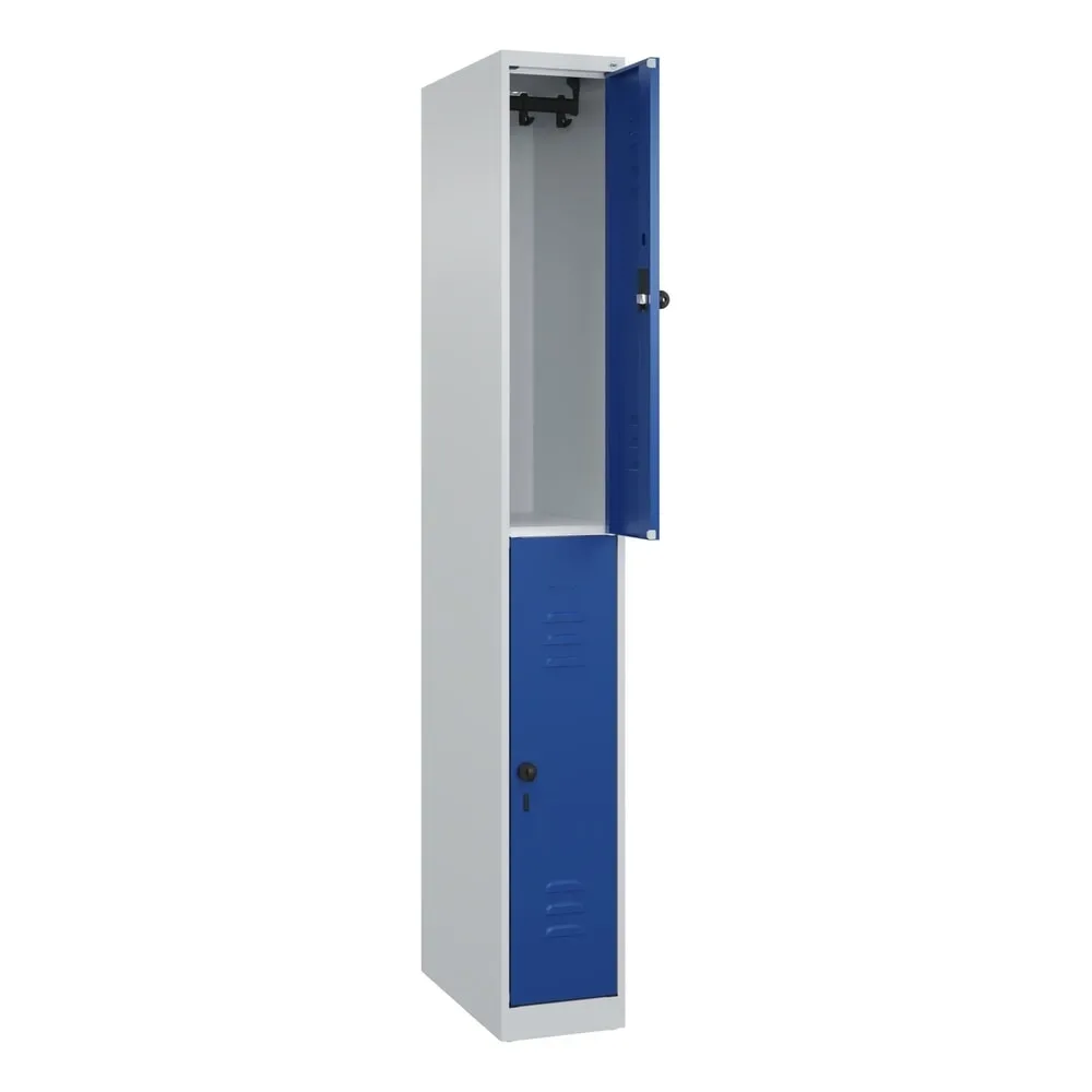 C+P Doppelstock-Spind Classic PLUS, 1 Abteil, HxBxT 1.850 x 250 x 500 mm, lichtgrau, enzianblau, für Vorhängeschloss, 2 Fächer