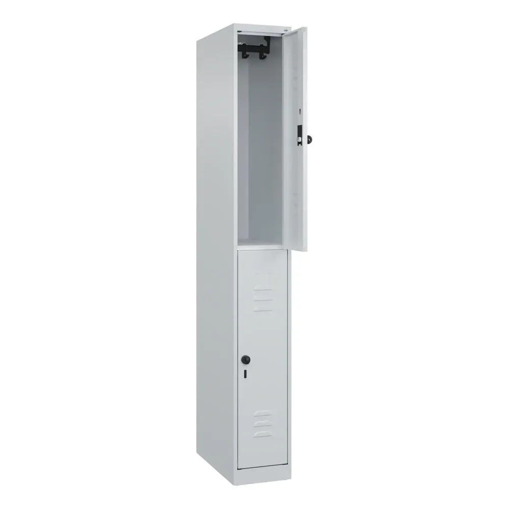 C+P Doppelstock-Spind Classic PLUS, 1 Abteil, HxBxT 1.850 x 250 x 500 mm, lichtgrau, lichtgrau, für Vorhängeschloss, 2 Fächer