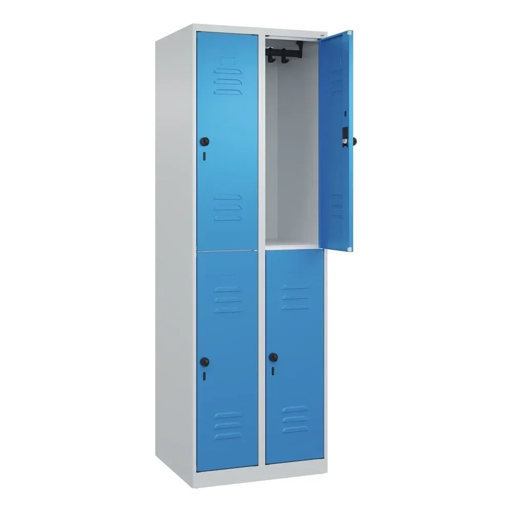 C+P Doppelstock-Spind Classic PLUS, 2 Abteile, HxBxT 1.850 x 600 x 500 mm, lichtgrau, lichtblau, für Vorhängeschloss, 4 Fächer