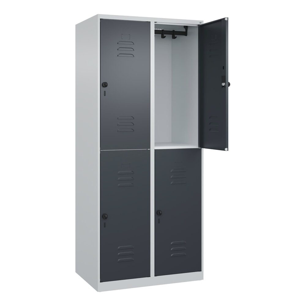 C+P Doppelstock-Spind Classic PLUS, 2 Abteile, HxBxT 1.850 x 800 x 500 mm, lichtgrau, anthrazitgrau, für Vorhängeschloss, 4 Fächer