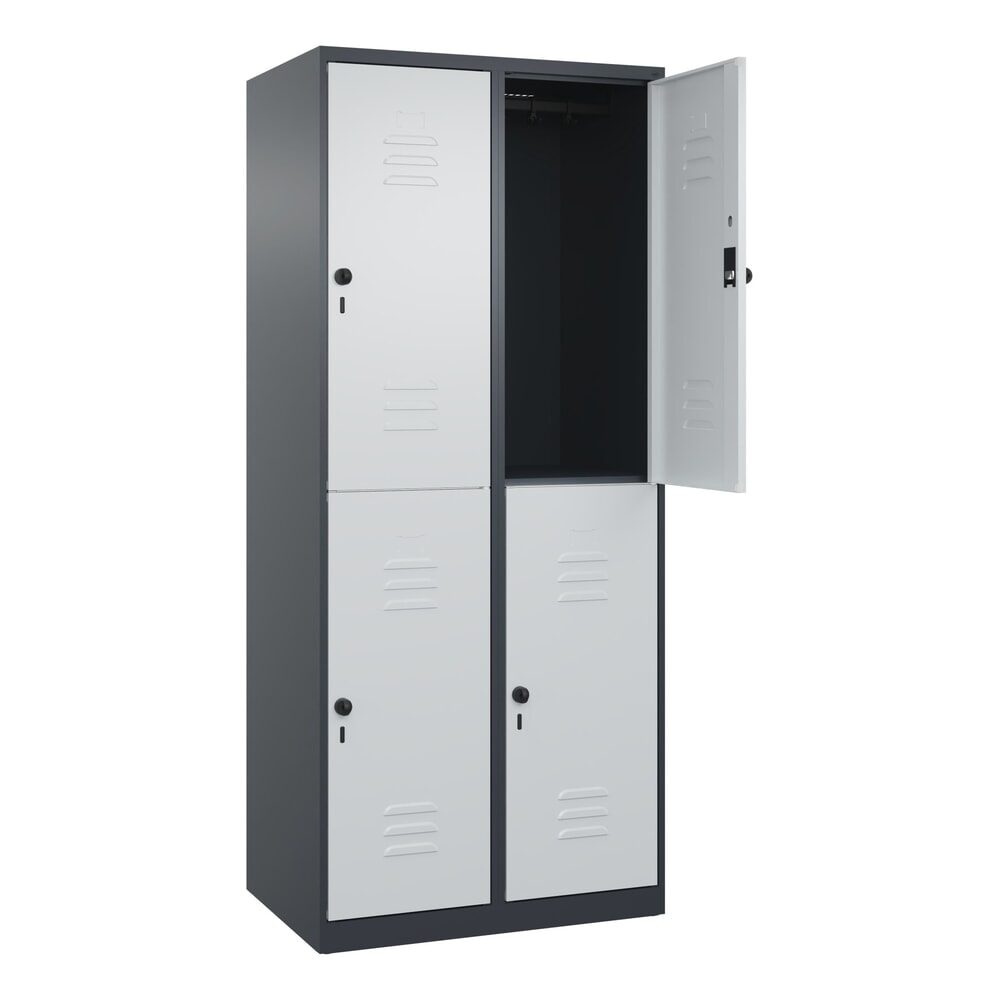 C+P Doppelstock-Spind Classic PLUS, 2 Abteile, HxBxT 1.850 x 800 x 500 mm, anthrazitgrau, lichtgrau, für Vorhängeschloss, 4 Fächer