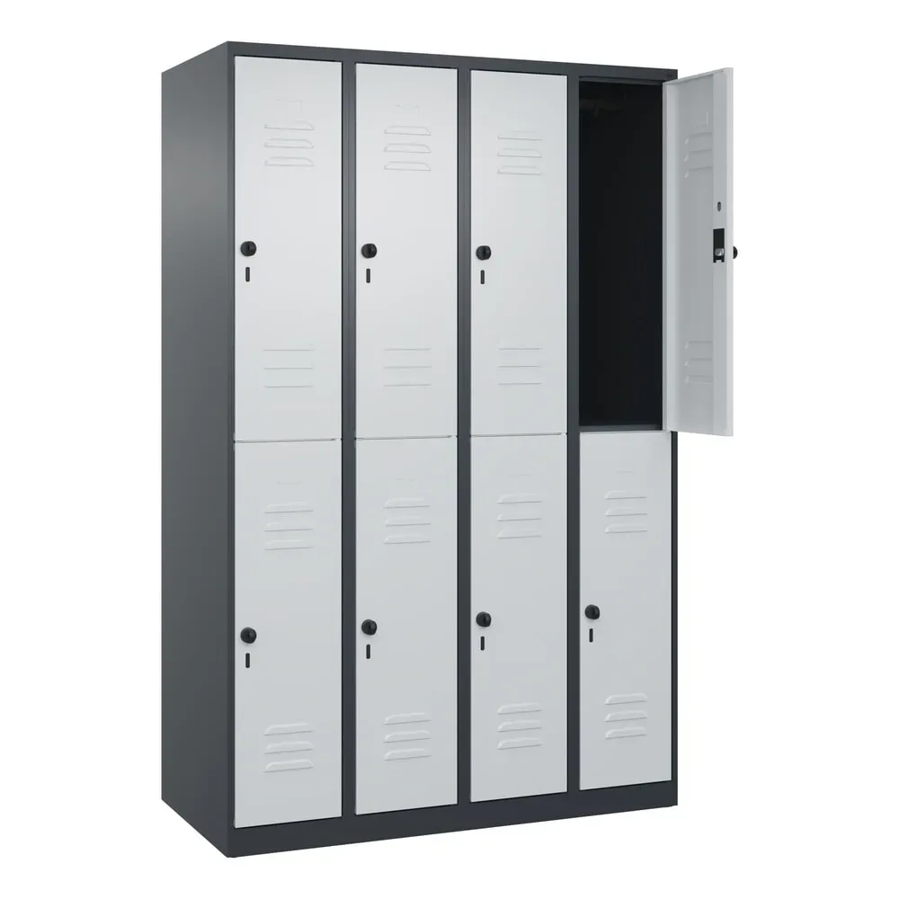 C+P Doppelstock-Spind Classic PLUS, 4 Abteile, HxBxT 1.850 x 1.200 x 500 mm, anthrazitgrau, lichtgrau, für Vorhängeschloss, 8 Fächer