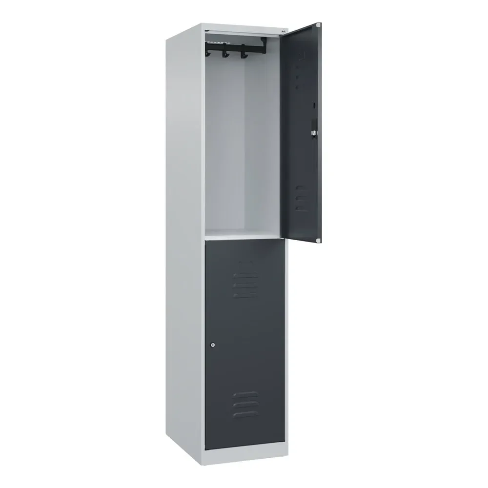 C+P Doppelstock-Spind Classic PLUS, 1 Abteil, HxBxT 1.850 x 400 x 500 mm, lichtgrau, anthrazitgrau, Zylinderschloss, 2 Fächer