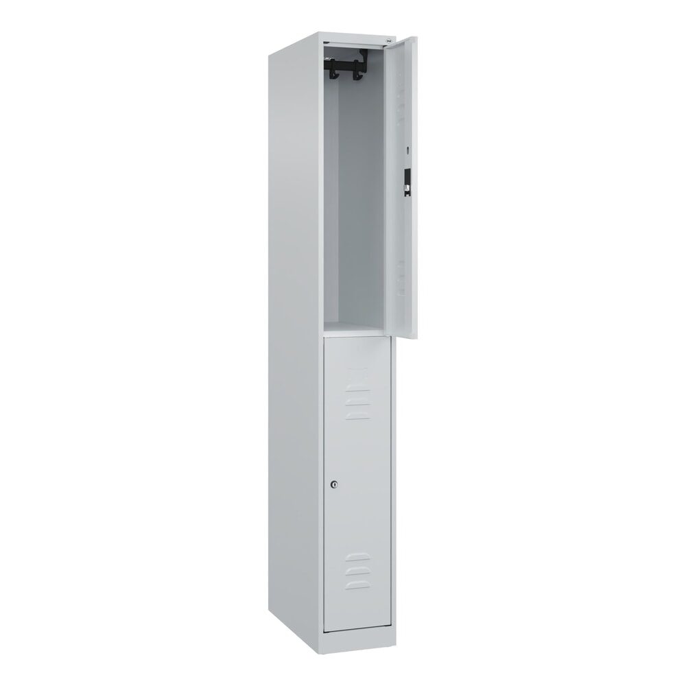 C+P Doppelstock-Spind Classic PLUS, 1 Abteil, HxBxT 1.850 x 250 x 500 mm, lichtgrau, lichtgrau, Zylinderschloss, 2 Fächer