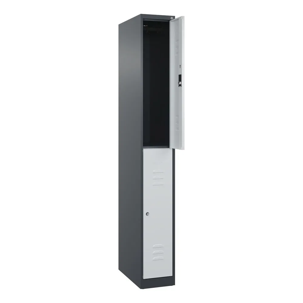C+P Doppelstock-Spind Classic PLUS, 1 Abteil, HxBxT 1.850 x 250 x 500 mm, anthrazitgrau, lichtgrau, Zylinderschloss, 2 Fächer