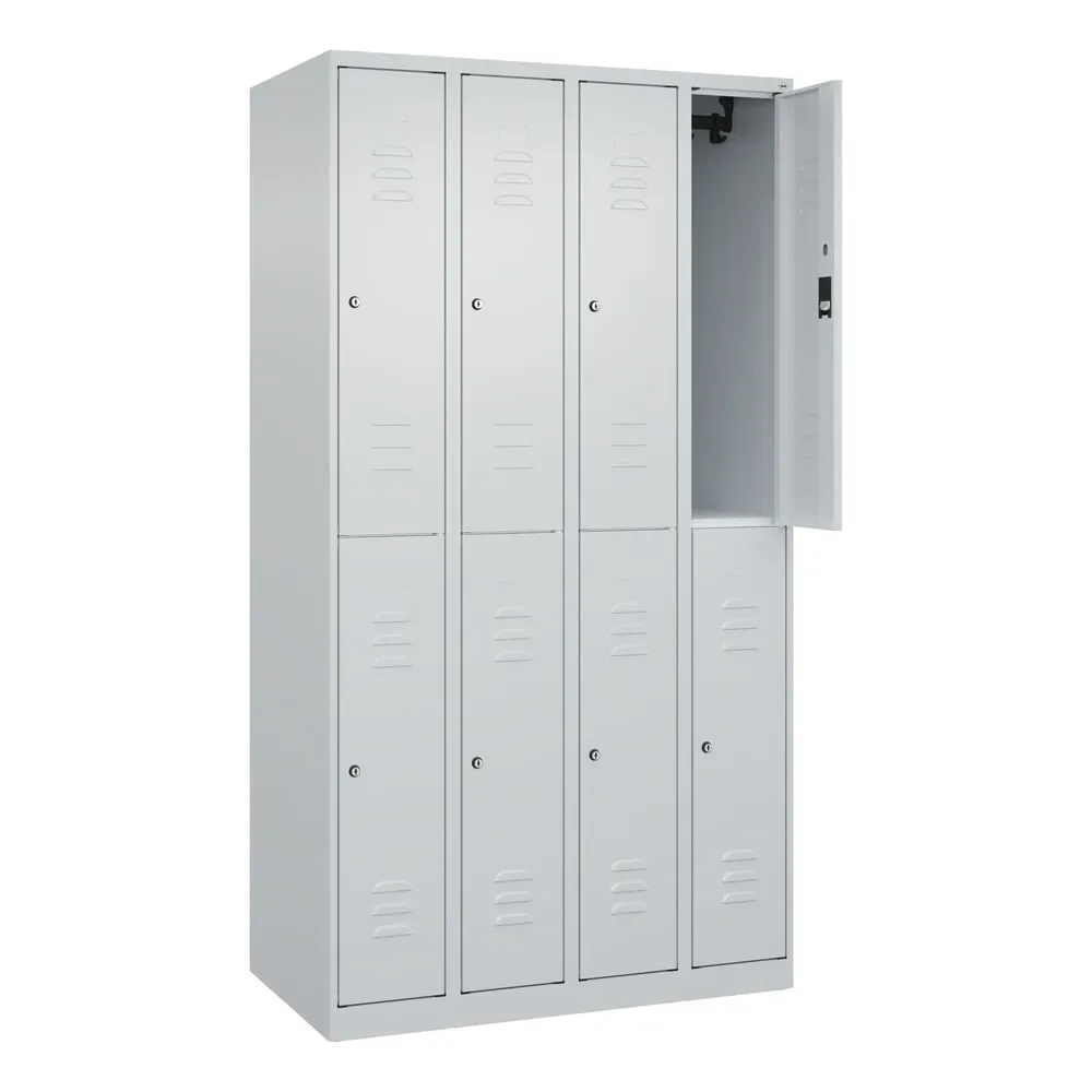 C+P Doppelstock-Spind Classic PLUS, 4 Abteile, HxBxT 1.850 x 1.000 x 500 mm, lichtgrau, lichtgrau, Zylinderschloss, 8 Fächer
