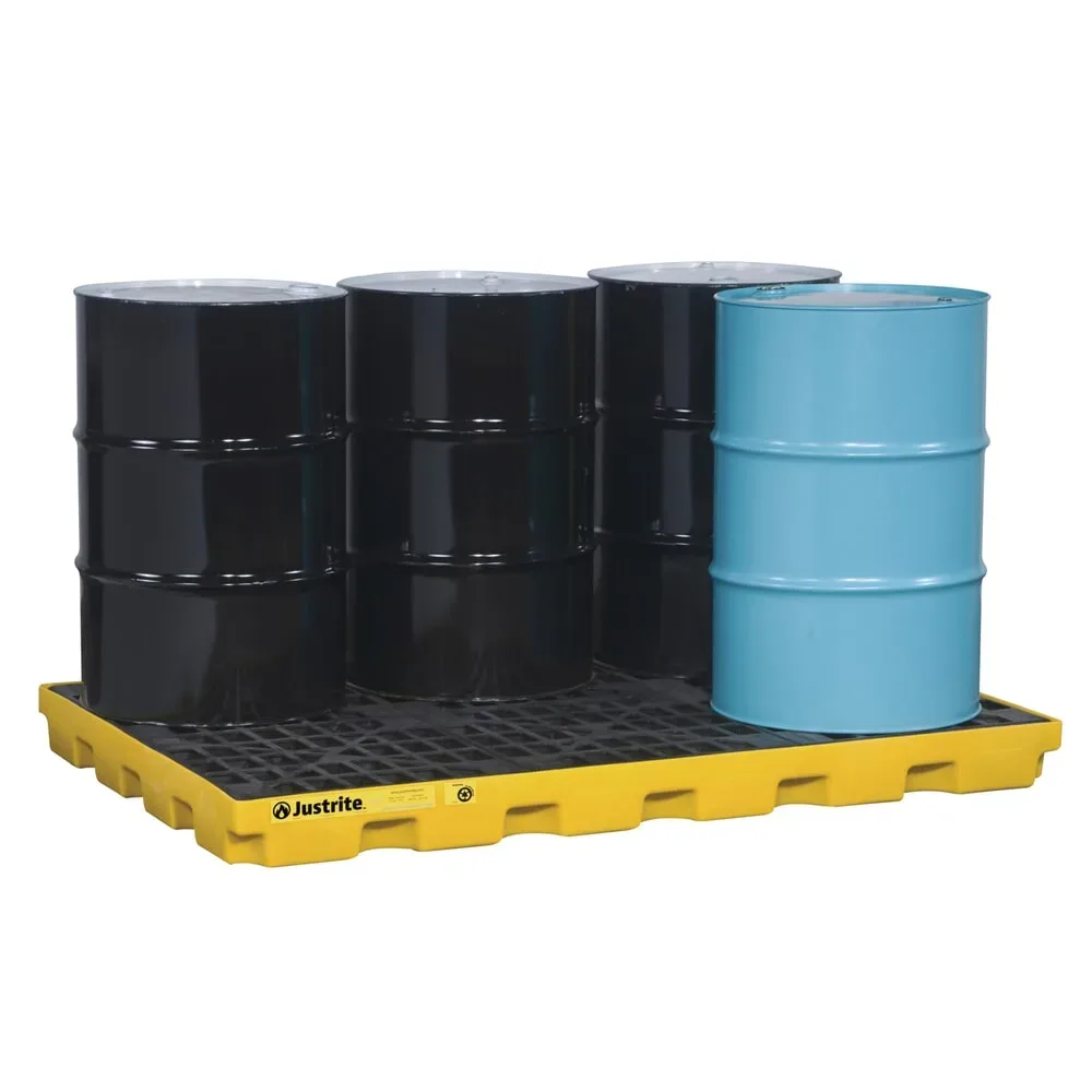 Justrite® Flach-Auffangwanne aus PE, 6x 200 l, Auffangvolumen 276 l, gelb