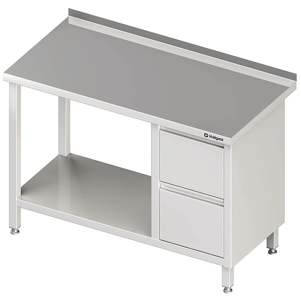 Stalgast Arbeitstisch mit Grundboden, 2000x700x850 mm, mit 2er Schubladenblock links, mit Aufkantung, verschweisst