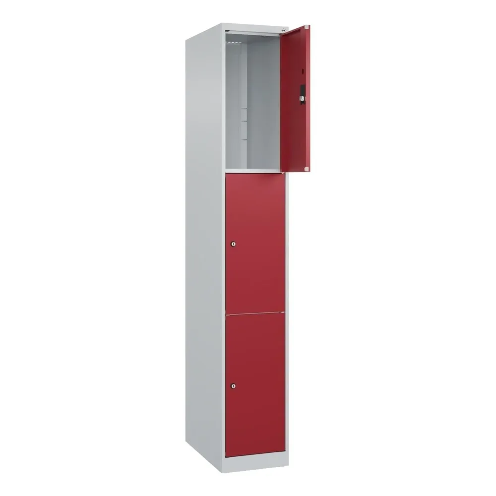 C+P Schliessfachschrank Classic PLUS, 1 Abteil, HxBxT 1.850 x 300 x 500 mm, lichtgrau, rubinrot, 3 Fächer, Zylinderschloss