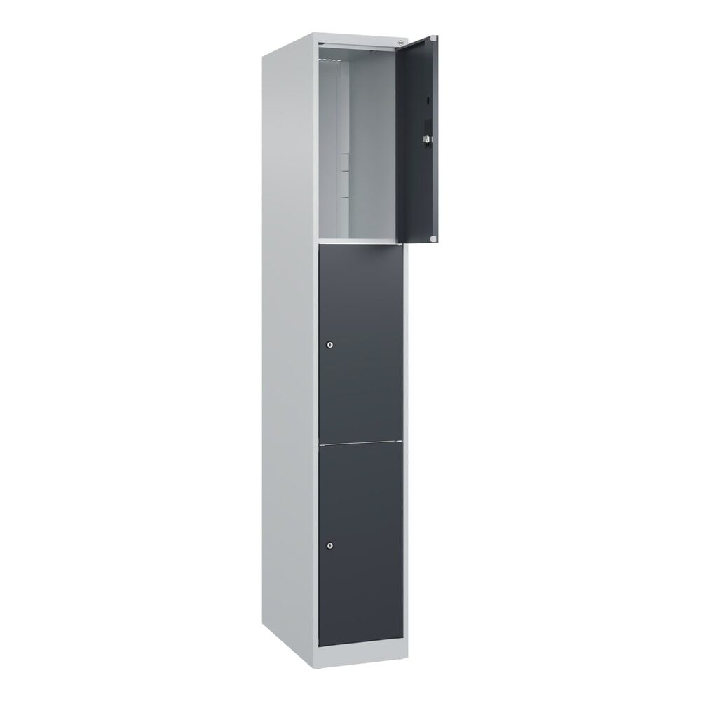 C+P Schliessfachschrank Classic PLUS, 1 Abteil, HxBxT 1.850 x 300 x 500 mm, lichtgrau, anthrazitgrau, 3 Fächer, Zylinderschloss