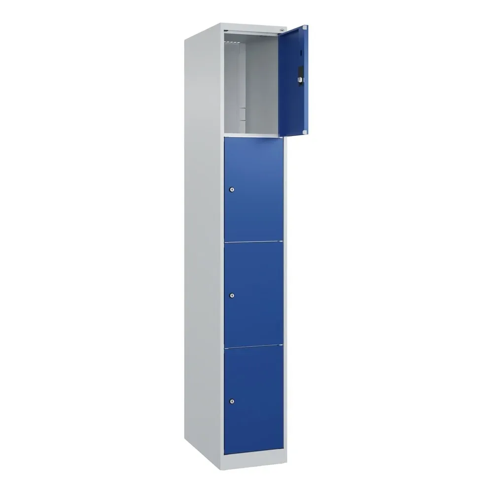 C+P Schliessfachschrank Classic PLUS, 1 Abteil, HxBxT 1.850 x 300 x 500 mm, lichtgrau, enzianblau, 4 Fächer, Zylinderschloss