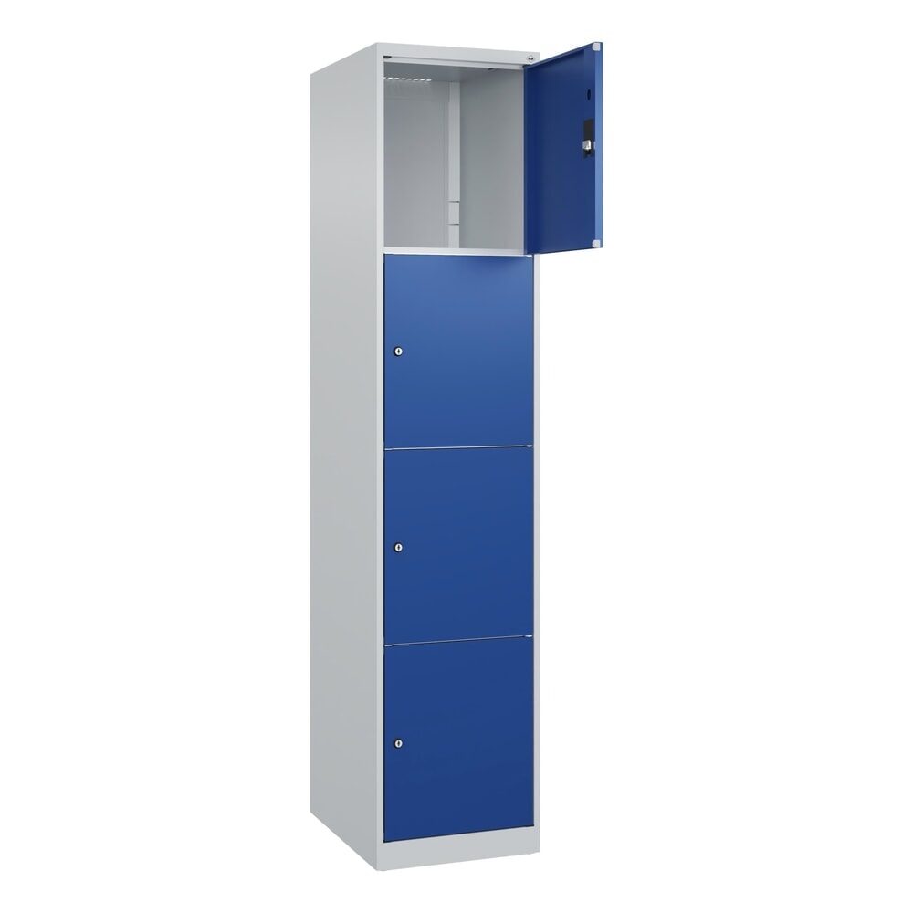 C+P Schliessfachschrank Classic PLUS, 1 Abteil, HxBxT 1.850 x 400 x 500 mm, lichtgrau, enzianblau, 4 Fächer, Zylinderschloss
