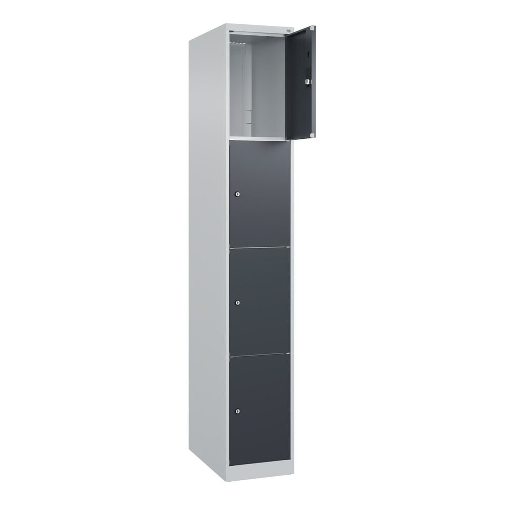 C+P Schliessfachschrank Classic PLUS, 1 Abteil, HxBxT 1.850 x 300 x 500 mm, lichtgrau, anthrazitgrau, 4 Fächer, Zylinderschloss
